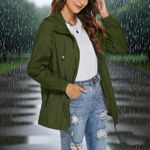 Women's Waterproof Raincoat Breathable Lightweight Rain Jacket Hooded Rain Coat Outdoor Active Windbreaker with Pocket2