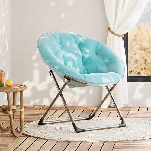 GarveeHome Comfy Oversized Saucer Chair – Soft Plush Fabric Reading Lounger for Adults, Stable X-Large Metal Frame Foldable Accent Lazy Chair for Bedroom, Living Room, Dorm, Office,Blue