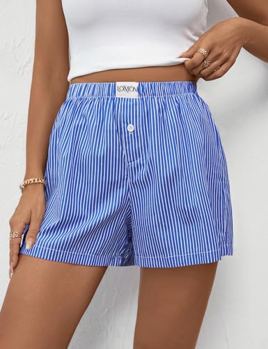 Image of LOMON Boxer Shorts for Women Summer Gingham Pajamas 2026 Lounge Sleep Pj Plaid Shorts Y2K Beach Bottoms with Pockets