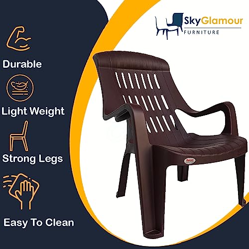 Image of SkyGlamour Supreme Comfy Relax Plastic Arm Chair | Comfort Plastic Chair for Living Room, Garden, Home, Indoor and Outdoor Use | Plastic Chair Set of 2 |Color: Globus Brown; Set of 2 Chairs