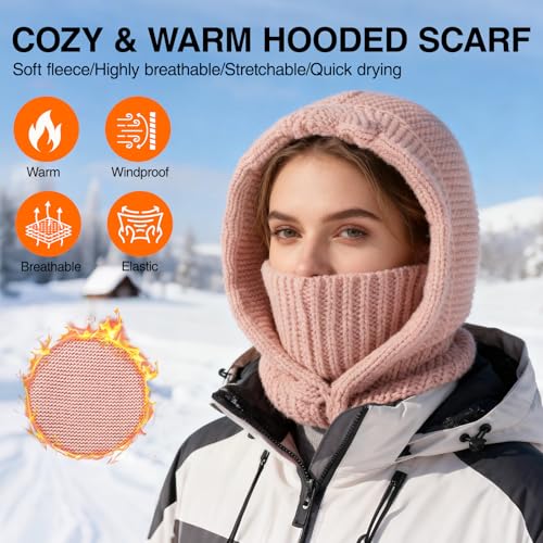 TAGVO Strickmütze Damen Thermo Winter, Multifunktional Winddicht Slouch Strickmütze Beanie mit Extra Langer und Dicker Schal, Elastisch Atmungsaktiv Sturmhaube Fahrrad Skimaske für Frauen Outdoor