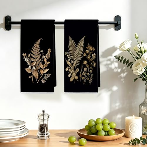 Image of 2 Pcs Vintage Botanical Kitchen Towels, Rustic Floral Reusable Dish Towels