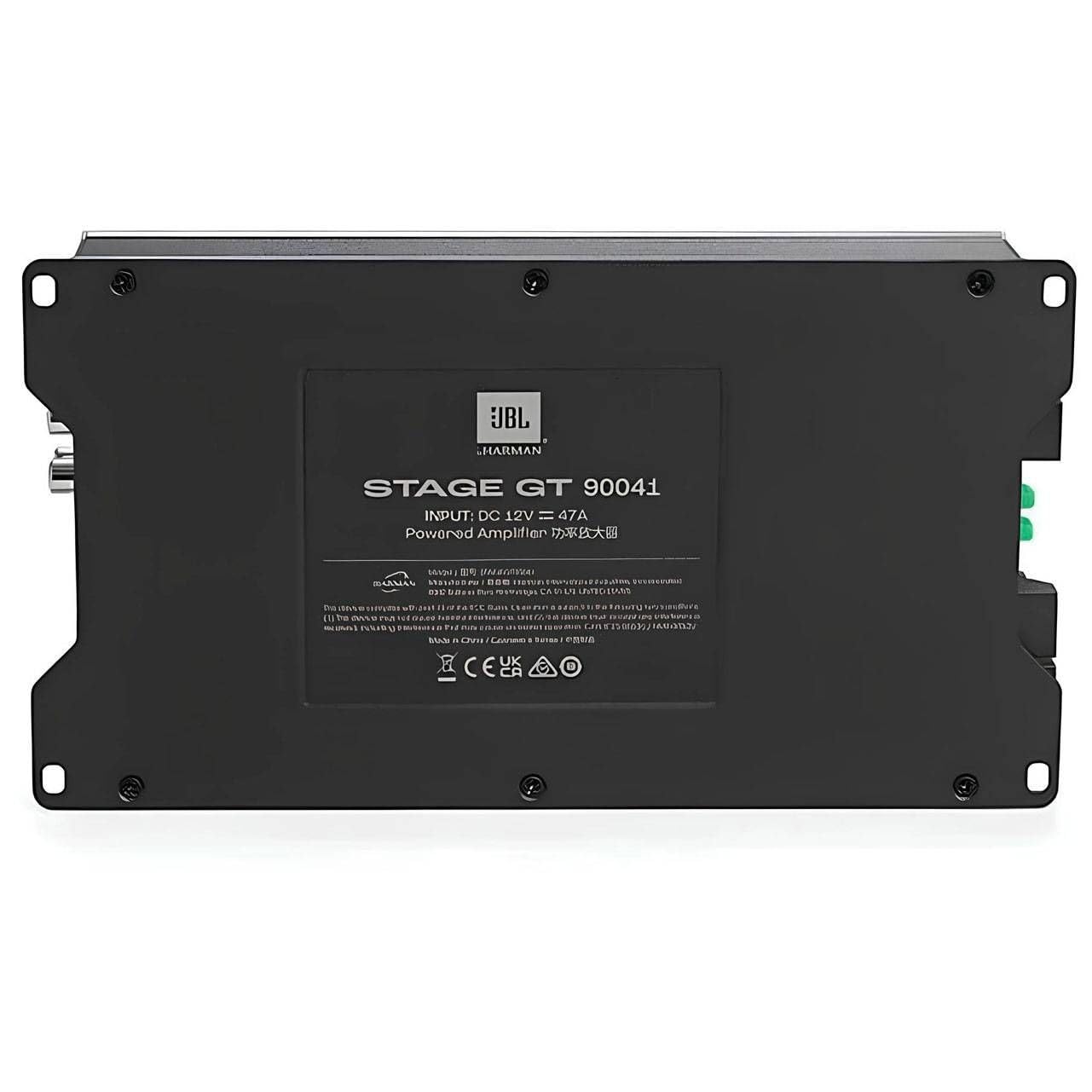 Bottom label of JBL Stage GT90041 amplifier with model and input details