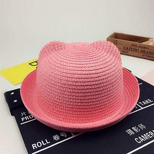 Familyhouse Lovely Cat Ears Straw Sun Hat for Children Kids Summer Travel Bucket Hat Beach Play Hat2