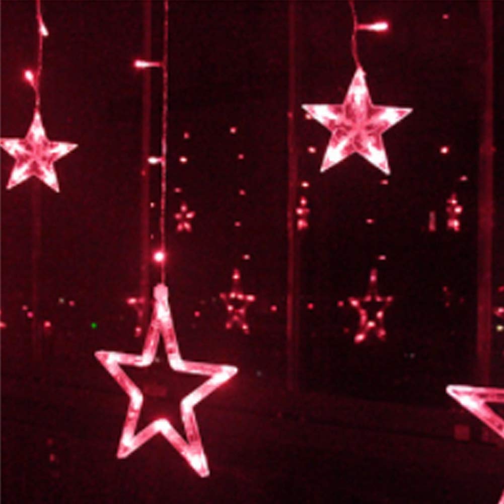 Rideau lumineux LED 2,5 m x 0,9 m 138 LED 12 étoiles Rideau de fenêtre avec télécommande USB pour Noël, mariage (rouge)