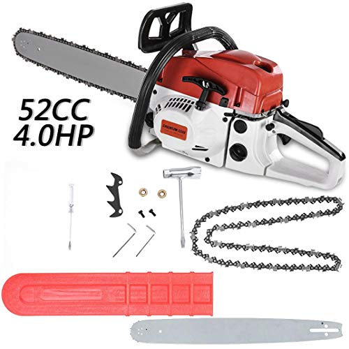 Dinmmgg 52cc Gas Chainsaws 20 Inch Bar Power Chainsaws Gas Powered Chainsaw 2 Stroke Handed Petrol Gasoline Chainsaw | 4.0HP 2.9KW 12500RPM | Vibration Reduction | Cutting Wood