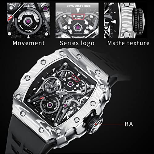 Redhai Automatic Mechanical Watch Skeleton Stainless 50M Waterproof Anti Shock Casual Diver Men Wrist Watch Sterling Watches Chronograph Analog Business Casual Fashion Adjustable Silicone Band #TOP6