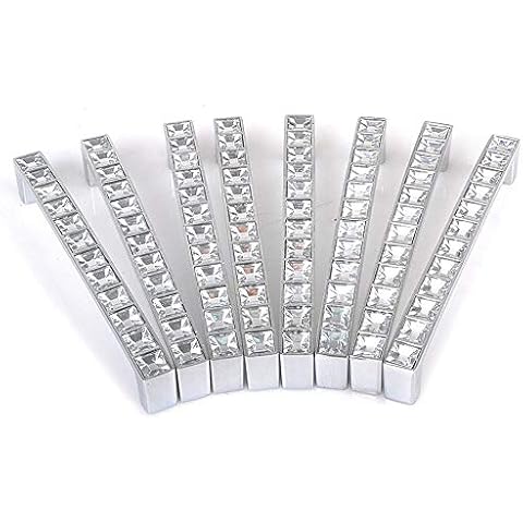 Reelva Pack of 8 Europe Style Square Clear Crystal Rhinestone Furniture Door Wardrobe Cupboard Cabinet Drawer Pull Handle Knobs 128mm Cover