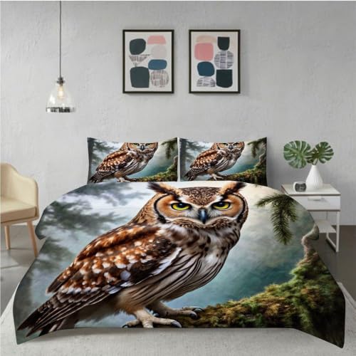 Parures de lit 240x260 chouette brune avec housse de couette microfibre - 3