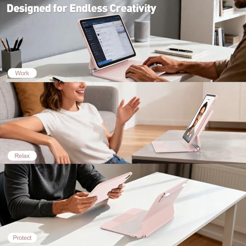 Image of for iPad Air 11-inch Case with Keyboard (M3 /M2, 2025 /2024), Keyboard for iPad Pro 11 inch (1 /2 /3 /4th Gen) & Air 4 /5, Portrait /Landscape Mode, 11-Color Backlit, Removable Protective Case, Pink