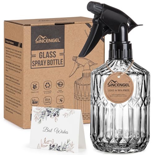 Sincengel Plant Mister Spray Bottle, 13.5 oz Leak Proof Glass Spray Bottle for Inside Plants...