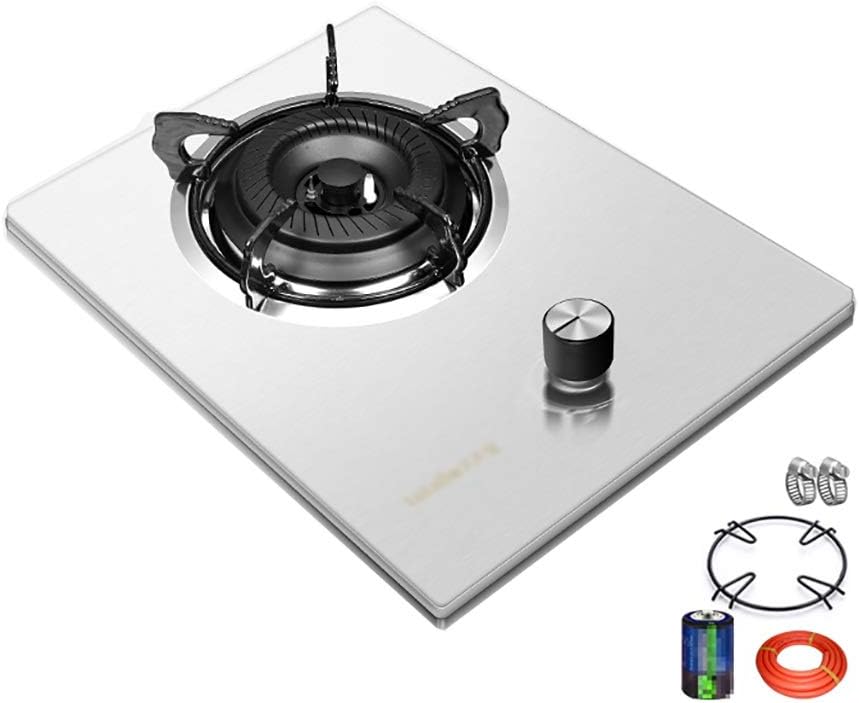 Gas Stoves Gas 5.0KW Fierce Fire Gas Stove Built-in Household Single Stove Anti-Scald Reminder/Flameout Protection/Timer Function [Energy Class A] (Color : Silver-4) (Silver1)