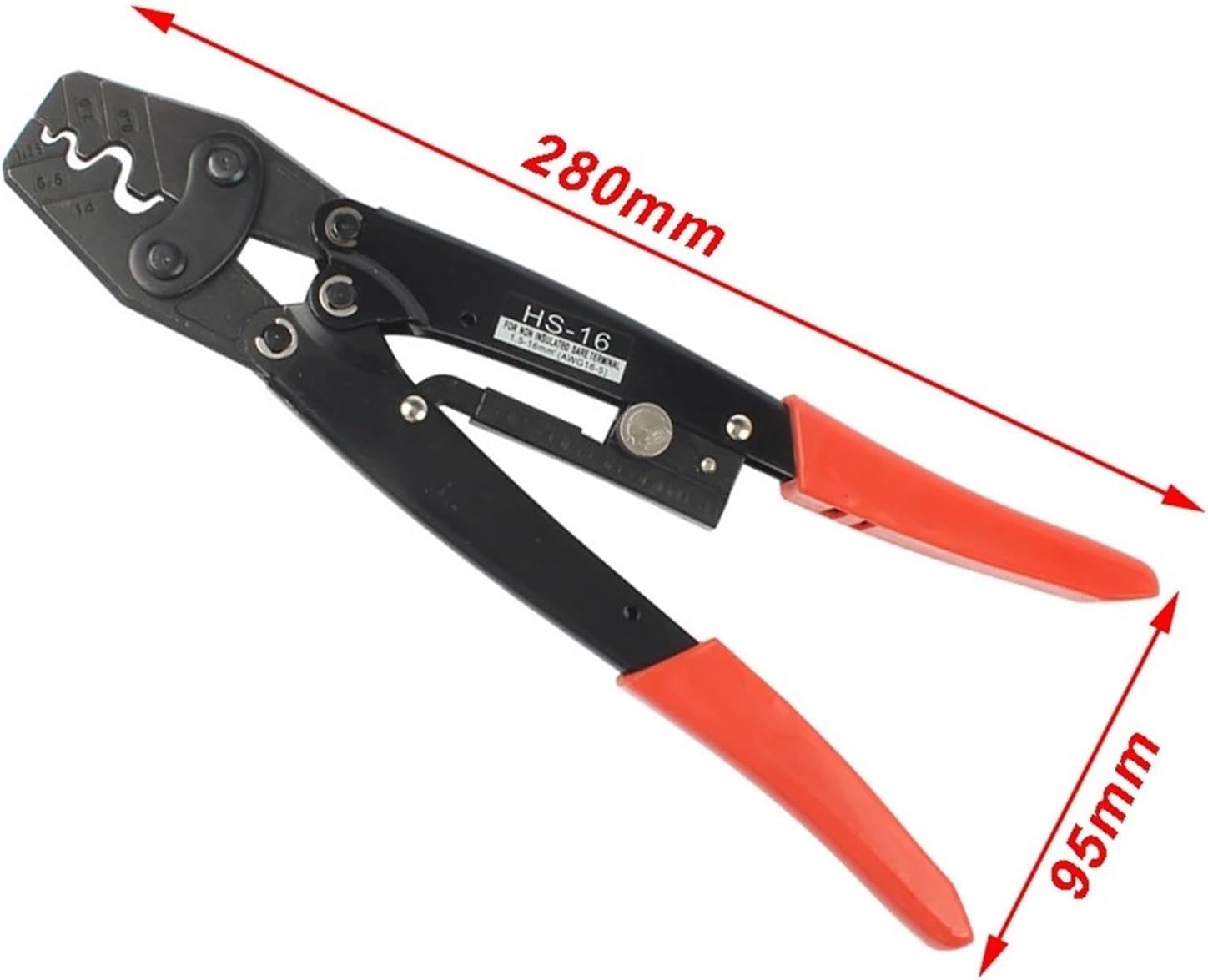 Non-Insulated Terminals Crimper 1.25-38mm Easy Crimp Pliers Wire Connector Electrician Tool Brass & Copper (Size : HS-16)