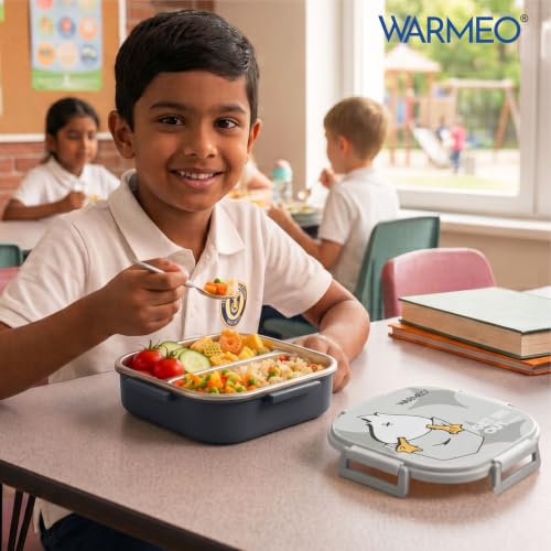Image of WARMEO Jerry Insulated Lunch Box with Two Compartment BPA Free, Kids Lunch Box,Food Grade Ideal for School, Picnic, Office & Outdoor - 500ml Duck, Stainless Steel