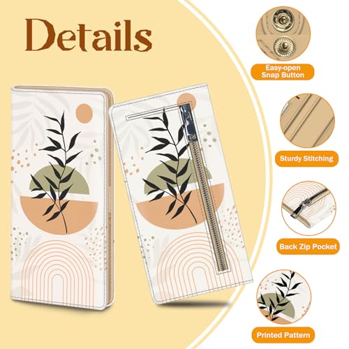 Immaturus Womens Wallet, Abstract Art Leaf Slim Thin RFID Blocking Credit Card Wallets, Long Bifold PU Leather Card Holder Organizer, Cash Clutch Billfold with Zipper Coin Pocket Ladies Girls Gift 5