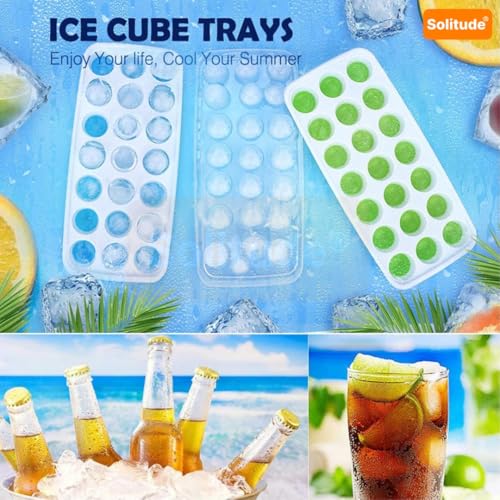 Image of Solitude Silicone Round Pop Up Ice Cube Mold Trays with 21 Cavities and Lid for Freezer with Easy Release Flexible Silicone Bottom, Stackable Whiskey Bar Ice Cube Moulds (Multicolor, 1 Piece)