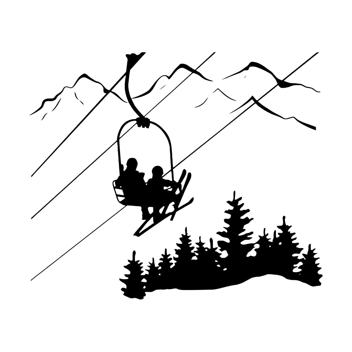 Lzhouting Wall Stickers 0960 Winter Sports Wall Sticker Ski Lift Chair Mountain Pine Tree Wall Decal Downhill Art Mural Perfect For Skiing Wall Decor Extra Large - 90X105cm