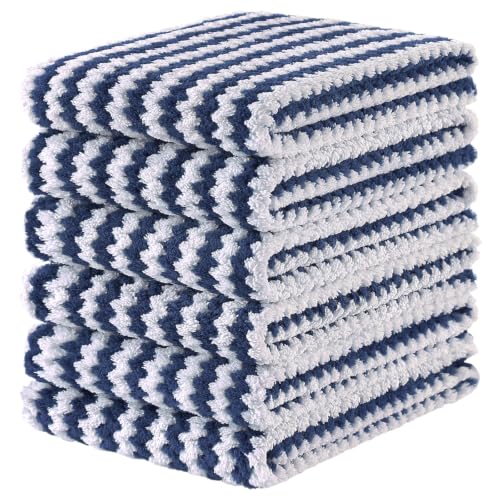 Homaxy 6 Pack Coral Velvet Kitchen Towels, 10 x 20inches, Navy Blue