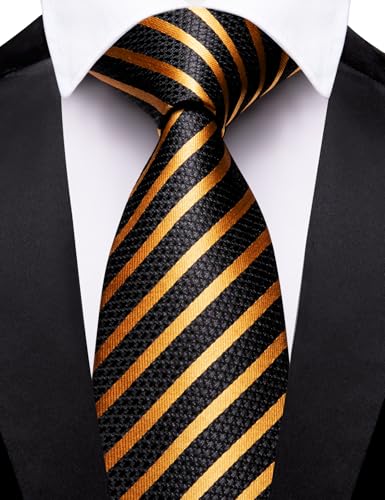 Image of Barry.Wang Silk Men Ties Formal Stripes Necktie and Tie Clip for Wedding Party Business Fashion Classic