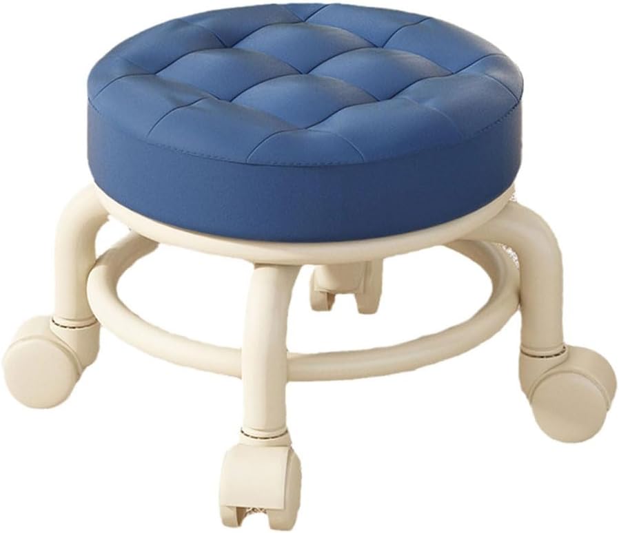 Low Roller Stool with 360° Swivel Wheels, Low-Height Short Rolling Stool Seat, PU Leather Small Mechanic Chair, Rolling Stools for Pedicure, Garage, Shop, Library Green
