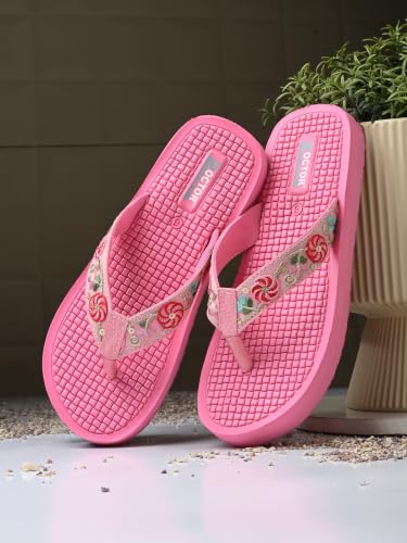 Image of DOCTOR HEALTH SUPER SOFT Women Flip Flops Slippers | Embroidered Comfortable Toe-Ring Sandals for Women | Lightweight Soft Cushioned Everyday Wear Casual Chappals