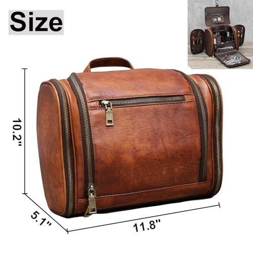 Toiletry Bag For Men, Genuine Leather Toiletries Organizer, Large Travel Hanging Toiletry Bag Water-resistant Bathroom Shaving Kit for Cosmetics, Makeup Case Travel Dopp Kit2
