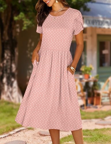 Image of HOTOUCH Women's Summer A-Line Midi Dresses 2026 Casual Floral Short Sleeve T-Shirt Dress Flowy Beach Sundress with Pockets