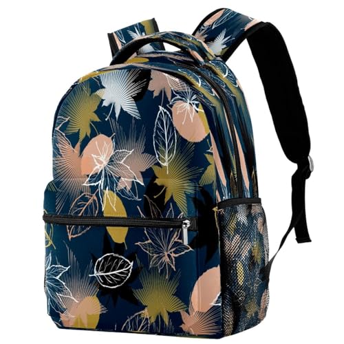 Sac à dos d'école fille et ado avec motif feuilles d'érable colorées bleu