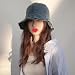 Women's Retro Cowboy Fisherman Hat Japanese Style Large Brim Sun Protection Bucket Hat for Spring & Summer(Washed Black)