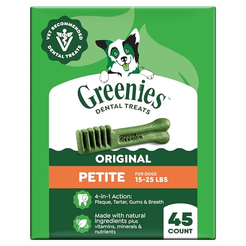 Image of Greenies Veterinarian-Recommended Adult Natural Dental Dog Treats Petite Size, Dog Dental Chews, Original Flavor, 27 oz. Pack, 45 Count