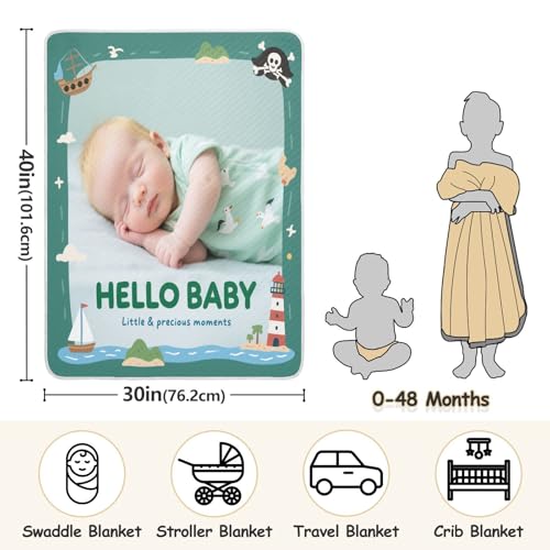 Custom Cute Baby Photo Cartoon Pirate Boat Green Bear Blanket for Baby Cozy Customized Bunny Monogrammed Blankets for Nursery Stroller Crib 30x40in Regalos para Baby Shower de ni?o3