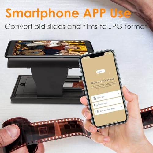 Image of Mobile Film Scanner, 35mm Foldable Slide and Negative Scanner for Old Slides to Smartphone JPG, Built in LED Backlight, Support App Editing and Sharing