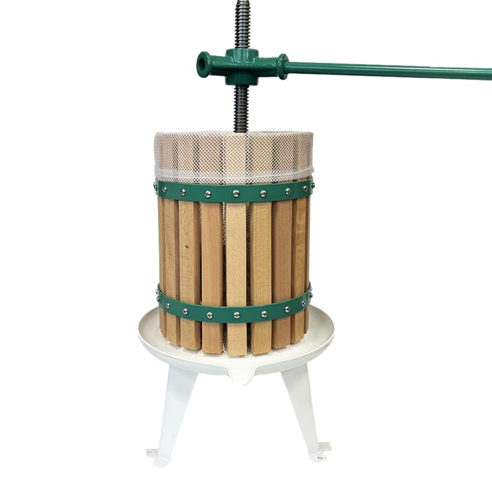 Apple Fruit Press - Sturdy Steel Base & Hardwood Basket for Juice, Cider & Wine - Manual Tool for Hard & Soft Fruits - Effortless Twist & Extend Mechanism - 6L Capacity - Free Pulp Bags Included