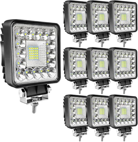 LED Tractor Work Lights,4 Inch LED Pods Lights 123W Square 12V 24V Spot Beam Off-Road Driving Fog Light Work Light Bar for Truck Pickup SUV ATV UTV Tractor (10PCS)