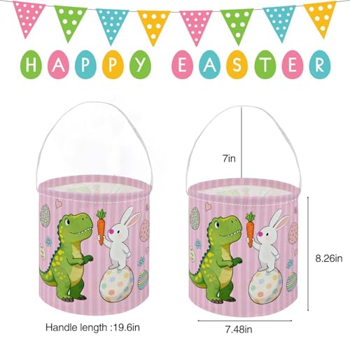 Image of Essme Easter Dinosaur Basket,Kids Easter Basket for Dinosaurs Decor,Dinosaurs Baskets,Gifts for Girls and Boys,Book Bins Empty.(Pink Dinosaur)
