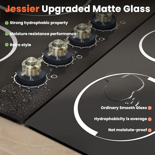 Image of Electric Cooktop 24 Inch - 4 Burner Drop-in(22.05 inchx19.3 inch) Radiant Electric Cooktop 6000W Knob Control, 220V Electrical Ceramic Stove Top, 9 Heating Levels, Residual Heat Indication (No Plug)