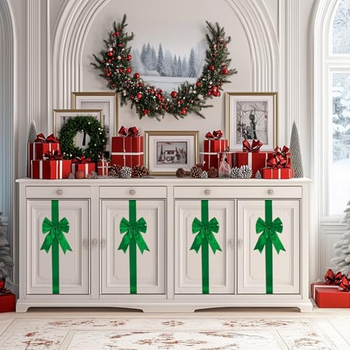 4 Pcs Christmas Decor Satin Ribbon Bow for Cabinet Door Wardrobe Wall Decor - image 7