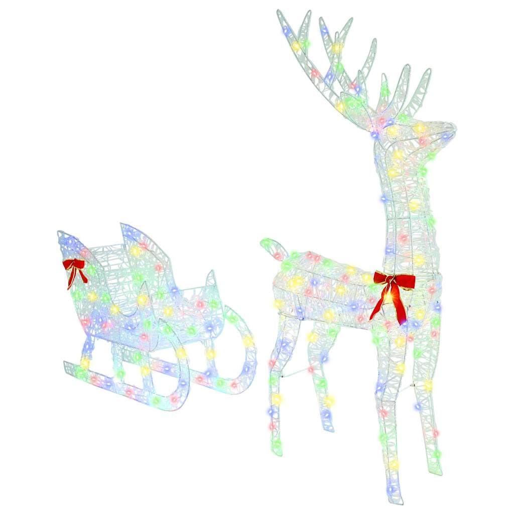 Renna colorata che tira la slitta, 200 LED, acrilico, 70 x 26 x 129 cm, alimentazione USB, per interni ed esterni protetti, decorazione festiva