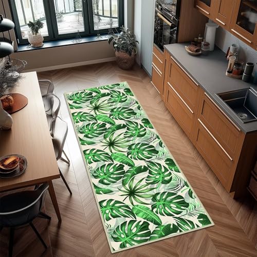 Tapete corredor verde hojas 2x6 ft para pasillos