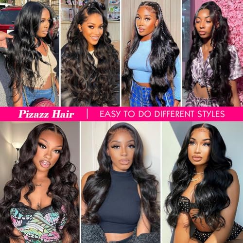 Image of Pizazz 13x6 HD Lace Front Wigs Human hair Pre Plucked Pre Bleached 180 Density Brazilian Body Wave Frontal Wigs Human Hair with Baby Hair Natural Hairline 22Inch
