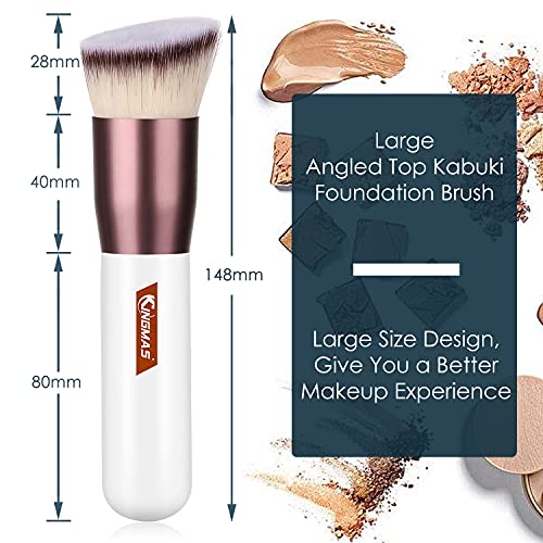 Angled Top Foundation Brush, Premium Kabuki Makeup Brush For Liquid, Blending, Cream, Powder,Blush Buffing Stippling Face Makeup Tools White #TOP4
