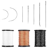 Upholstery Sewing Thread Kit,3 Rolls Heavy Duty Nylon Thread with 7 Pcs Leather Needles for Hand Sewing for Upholstery Leather Canvas Bags Sofa Furniture(3 Colors)