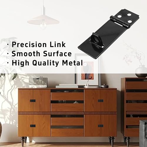 Image of 6PCS 3 Inch Padlock Hasp Latch, Black Iron Door Slide Bolt Lock Security Gate Clasp Hardware with Screws for Home Garden Yard Wooden Fence Cabinet Window Pet Cage