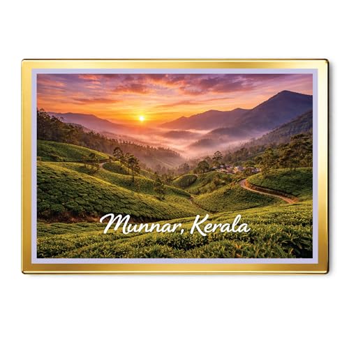 Image of Decorative Fridge Magnet with Glowing Border | Pack of 1 (Munnar, Kerala, 3x2 inch - Golden Border)
