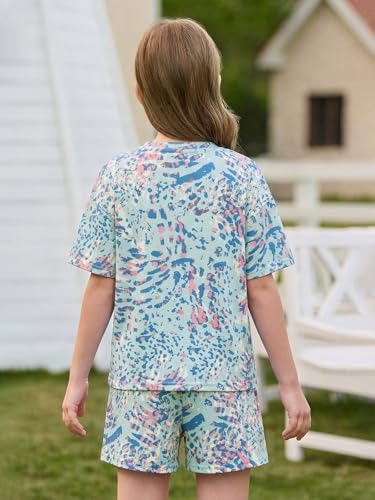 Image of Haloumoning Girls Summer 2 Piece Outfits Kids Oversized T Shirts and Shorts Clothing Sets 5-14 Years