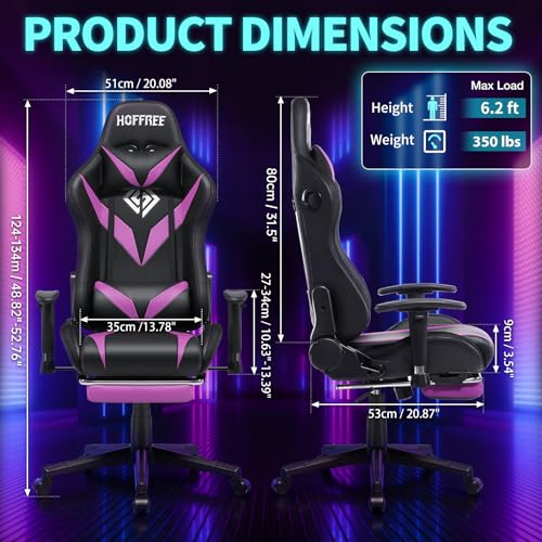 Led Gaming Chair with Speakers Massage 165°Reclining Computer Chairs-Purple — view 3