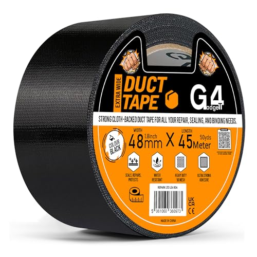 G4GADGET Black Duct Tape 48mm x 45m Heavy Duty Gaffer Tape Weather Resistant Strong Adhesive for Indoor & Outdoor Repairs Packing Sealing Bundling & DIY