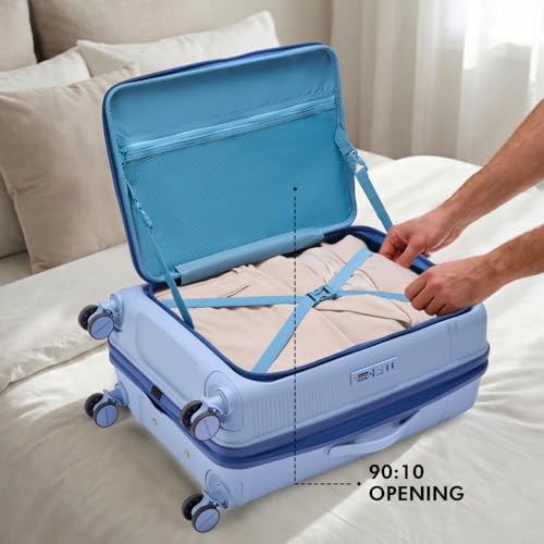 Image of Aristocrat Solana Check-in Trolley Bag 65cm | Medium | Hard Luggage | 8-Wheel Suitcase with Front Opening for Business Travel | TSA Lock with Anti-Theft Zipper | 3 Years International Warranty (Blue)