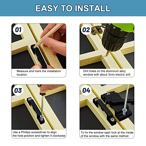 Sliding Window Sash Locks Black ZUONAI 2 Pack Cam Sash Locks for Double Hung Window Latch Lock Security Vinyl Window Sash Lock and Keeper Replacement for Vertical and Horizontal Sliding Windows - Image 4