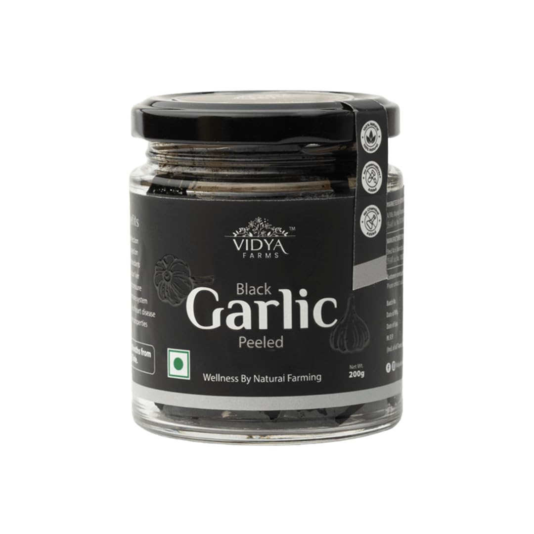 Vidya Farms Black Garlic Peeled | Ready-to-Eat Superfood | Naturally Aged Sweet & Umami Garlic Cloves | Rich in Antioxidants, Boosts Immunity & Heart Health | Vegan & Preservative-Free